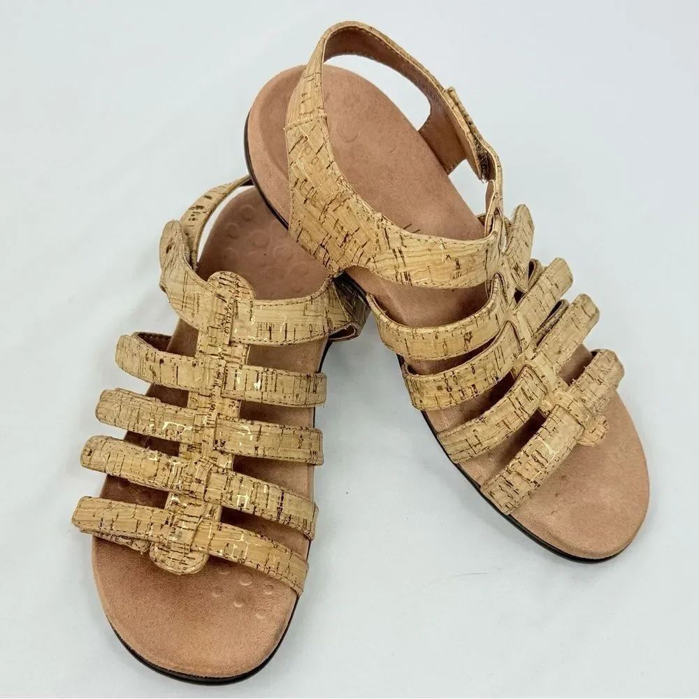 Vionic HARISSA Gold Cork Adjustable Strap Orthotic Gladiator Sandals